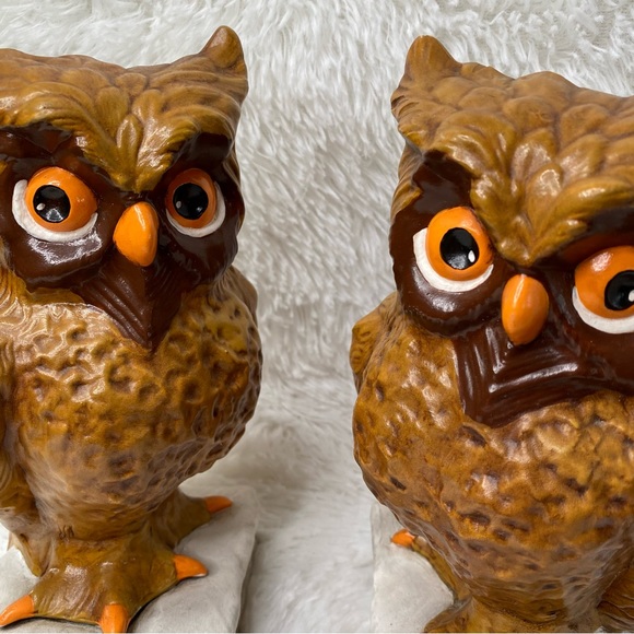 Vintage 1976 Set Of Ceramic Owl Bookends Decor - Picture 2 of 8